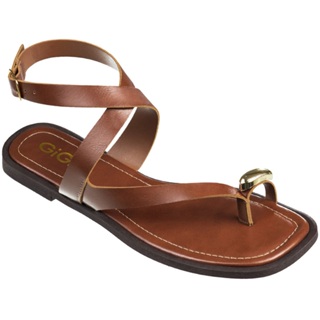 Sandália Rasteira Feminina Tiras Cruzadas Detalhe Metalizado Ring Toe GiGiL em Oferta na Shopee