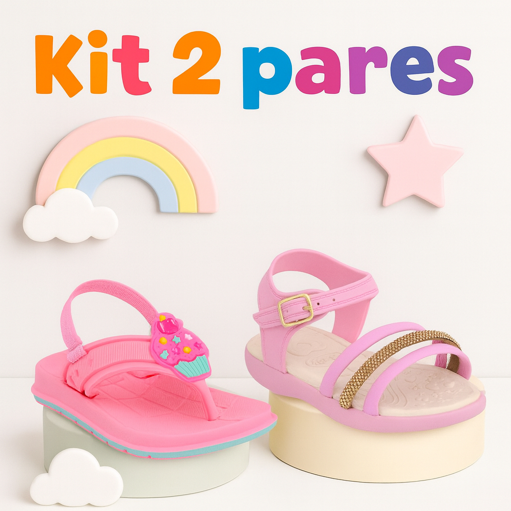Kit 2 Pares Sandália papete chinelo Infantil Feminina menina confortável macio leve elástico strass