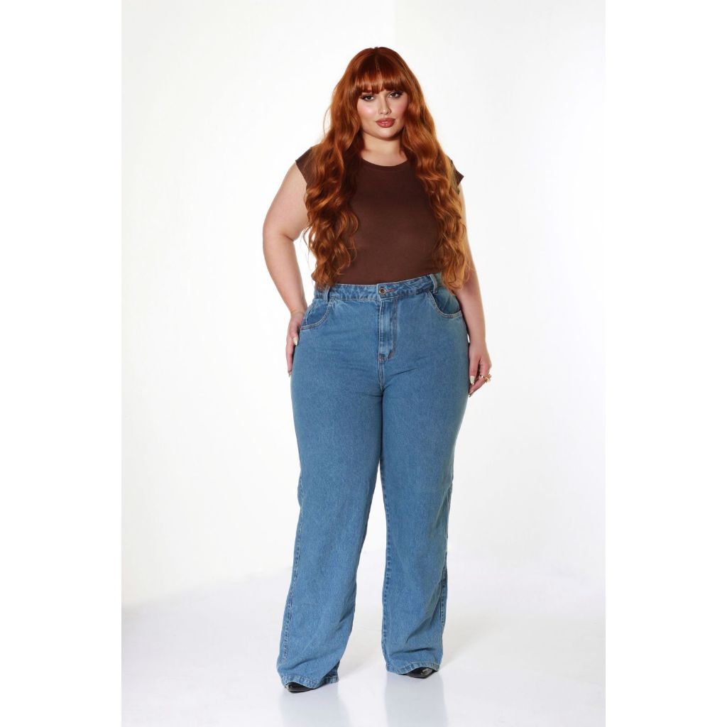 INFINITO MODA Calça Jeans Feminina Wide leg Plus Size Cintura Alta Pantalona Sem Lycra MODA FASHION em Oferta na Shopee