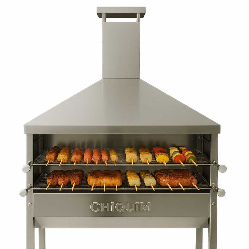 Churrasqueira Profissional Inox Para Espetinho Grande Com 1 Metro Tres Altura Marca CHiQUiM