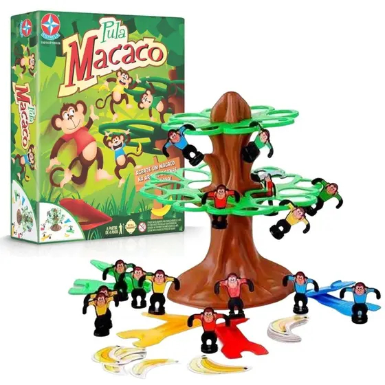 Jogo Pula Macaco Original - Estrela- Acerte um Macaco Na Árvore e Ganhe uma Banana