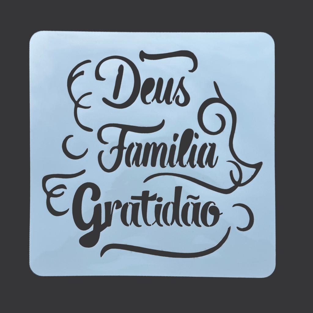 Estêncil Molde Frases Deus, Família e Gratidão para Artesanato, Pintura, Tecido, Religioso Positivas