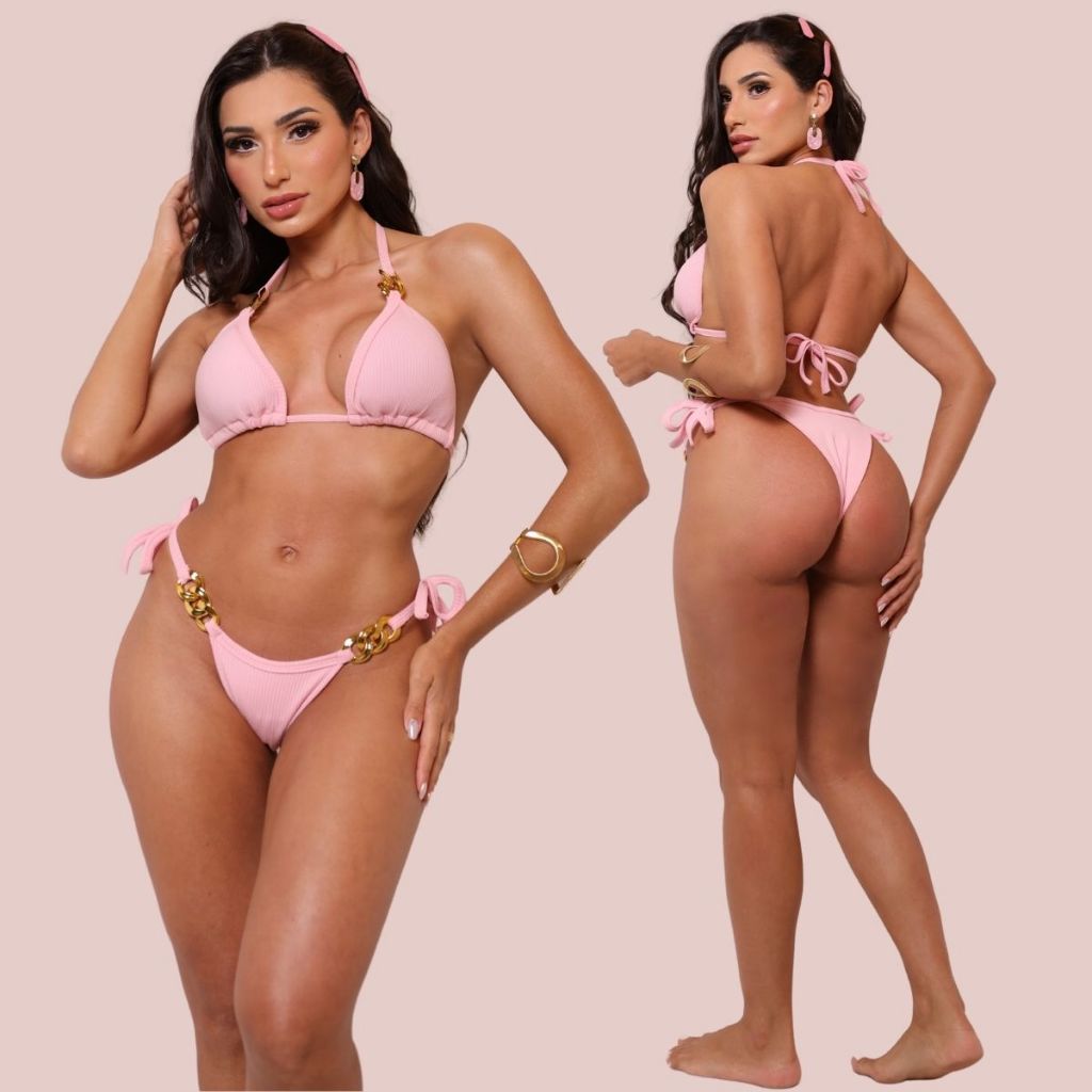 Biquíni Feminino Cortininha com Bojo Removível Calcinha Asa Delta Praia Verão