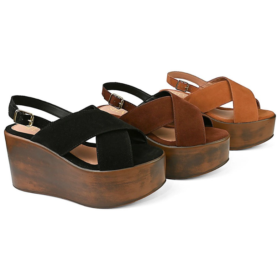 Sandália Feminina Anabela Camurção Plataforma Confortável Elegante Salto Alto Leve e Estilo Moderno