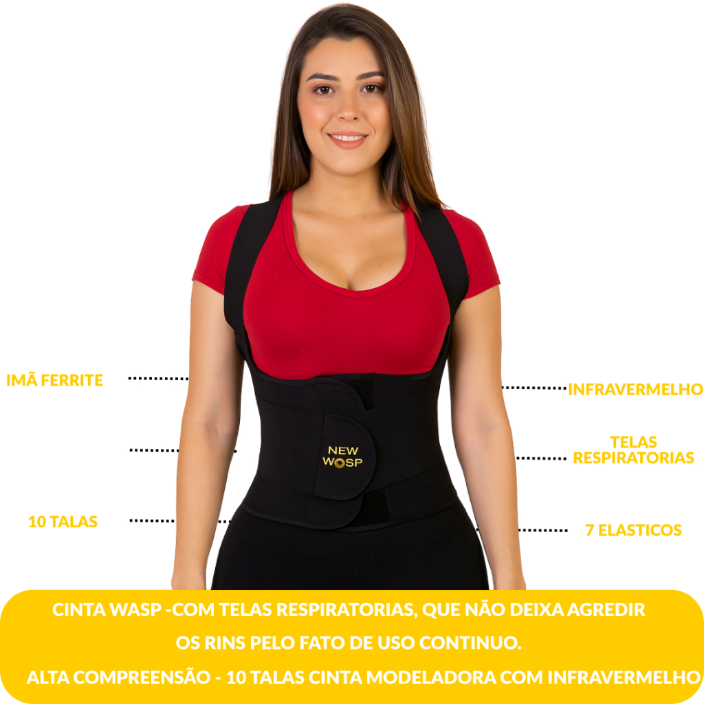 cinta modeladora com 7 elasticos e imã feriti - sinta modeladora 10 talas e deixa suas costas retas