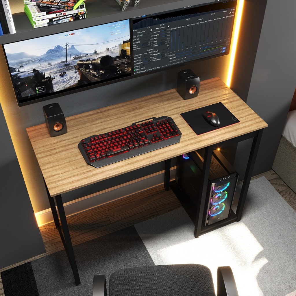 Mesa para PC Gamer Industrial Lamina com Preto com Suporte CPU Escrivaninha Funcional e Compacta