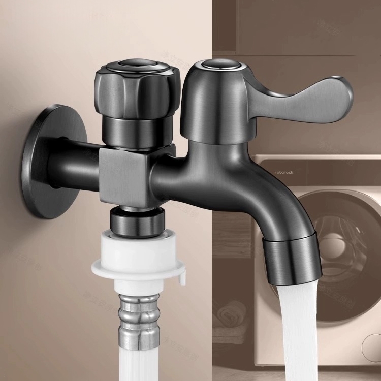 Torneira Tanque Duas Saidas Preto Fosco Jardim Externa Metal para Casa Máquina de Lavar Cozinha