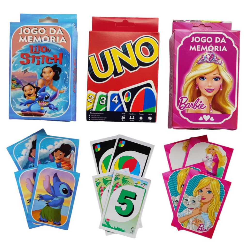 Jogo De Cartas Uno Cartas Jogo Da Memória Barbie Lilo & Stitch Melhor