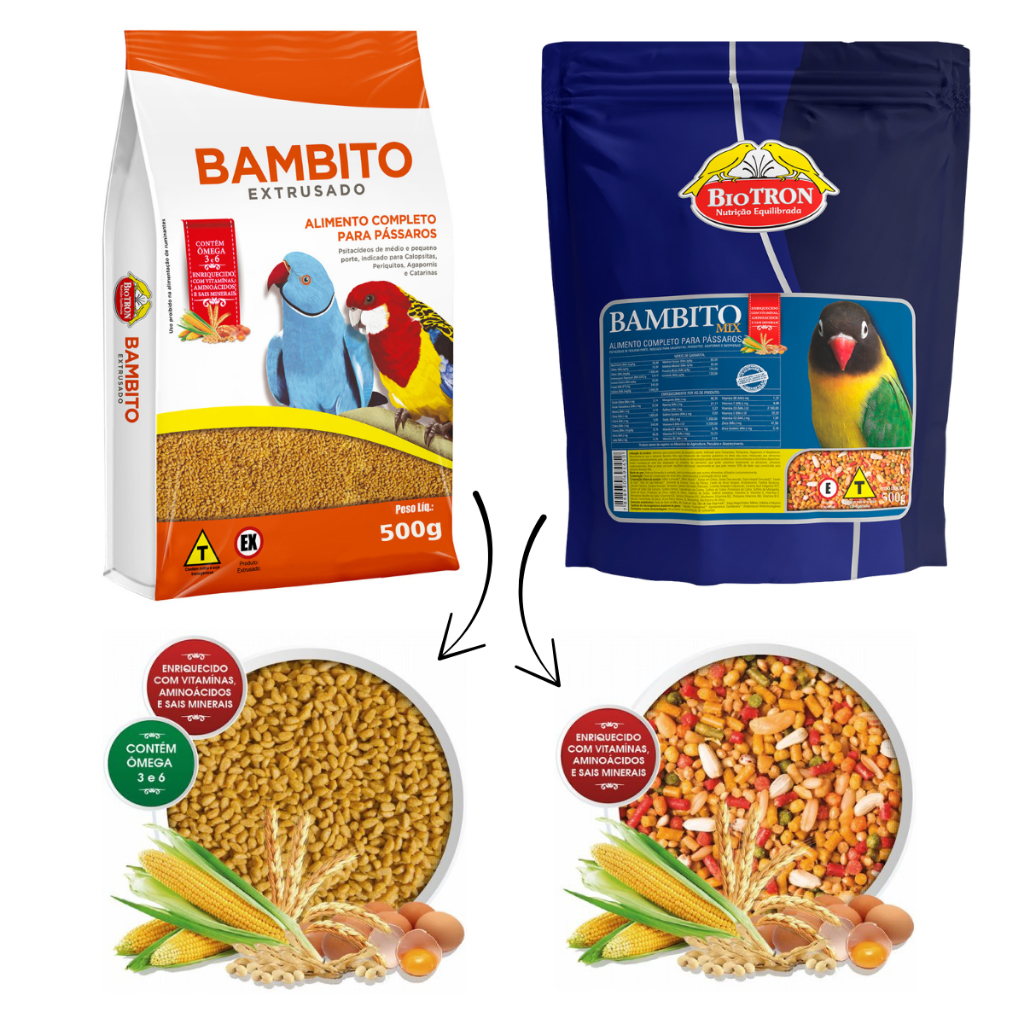 Kit 1 Ração Bambito Extrusada 500g + 1 Ração Bambito Mix 500g Biotron em Oferta na Shopee