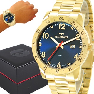 Relógio Technos Masculino Dourado Preto Original 1 Ano de Garantia em Oferta na Shopee