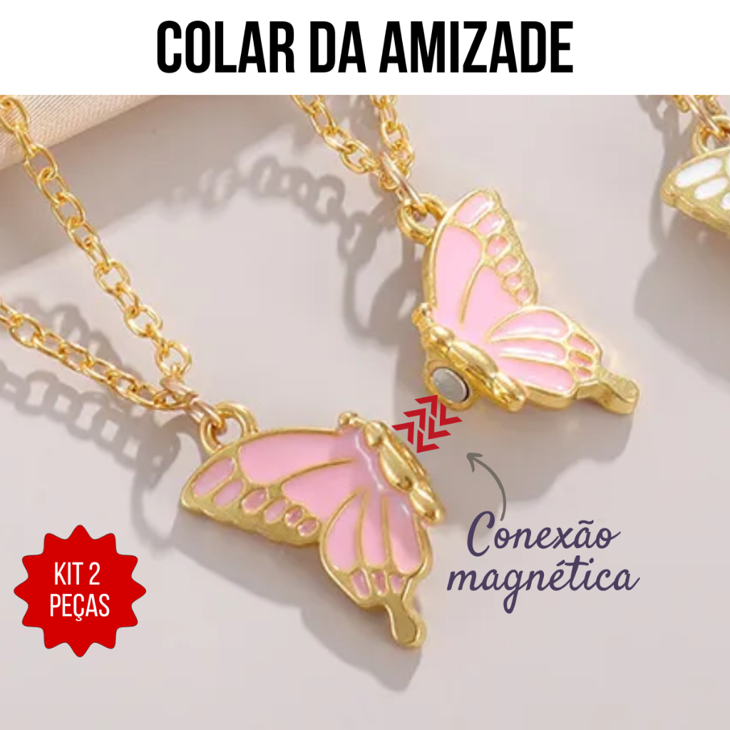 Colar Amizade Borboleta | Par Melhores Amigas Best Friends BFF Presente Feminino Delicado