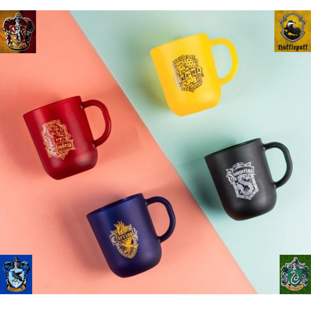 Xícara Harry Potter Hogwarts Vidro Fosco Casas Sonserina Grifinória Lufa-Lufa Corvinal