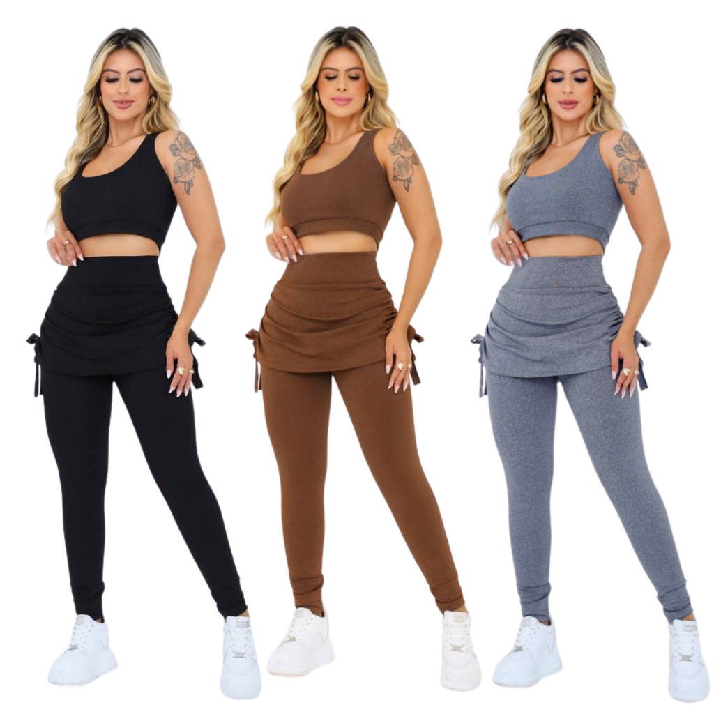 Kit 3 Conjuntos Fitness Top e Leg Tapa Bumbum Para Academia Roupas Femininas Suplex Confortavel P ao GG