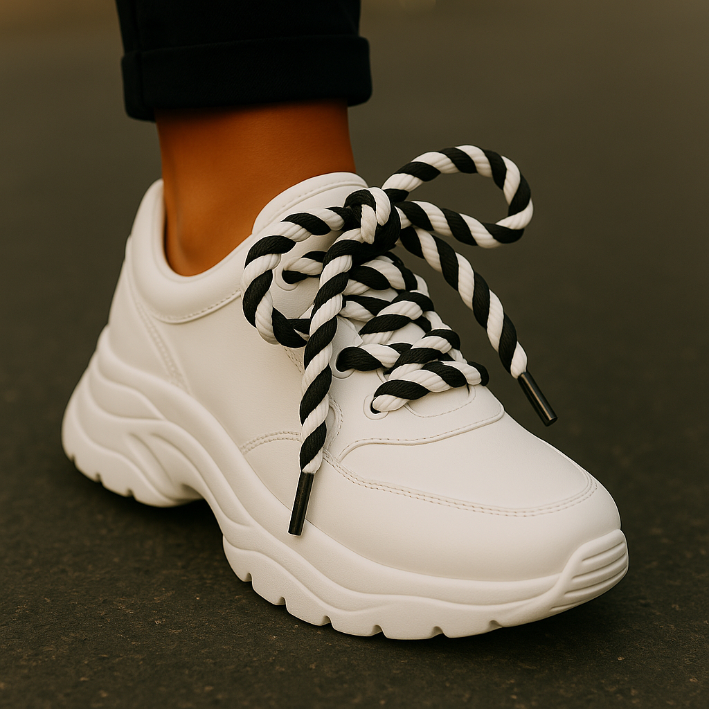 Cadarço São Francisco Franciscano Bicolor Branco e Preto Renove Calçados Tênis Bota Adulto Infantil