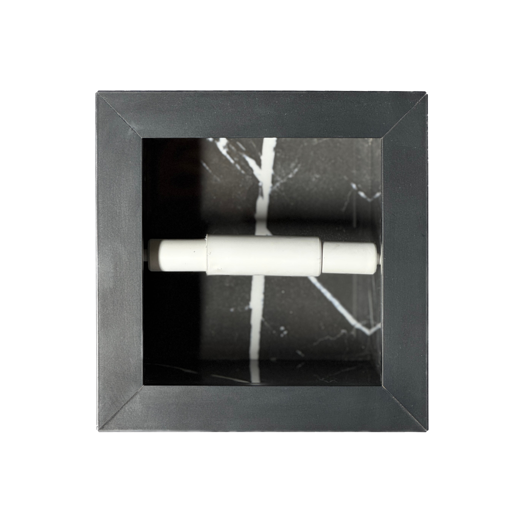 Porta Papel Porcelanato de Embutir 18x18cm Bordas de Alumínio Preto Nero