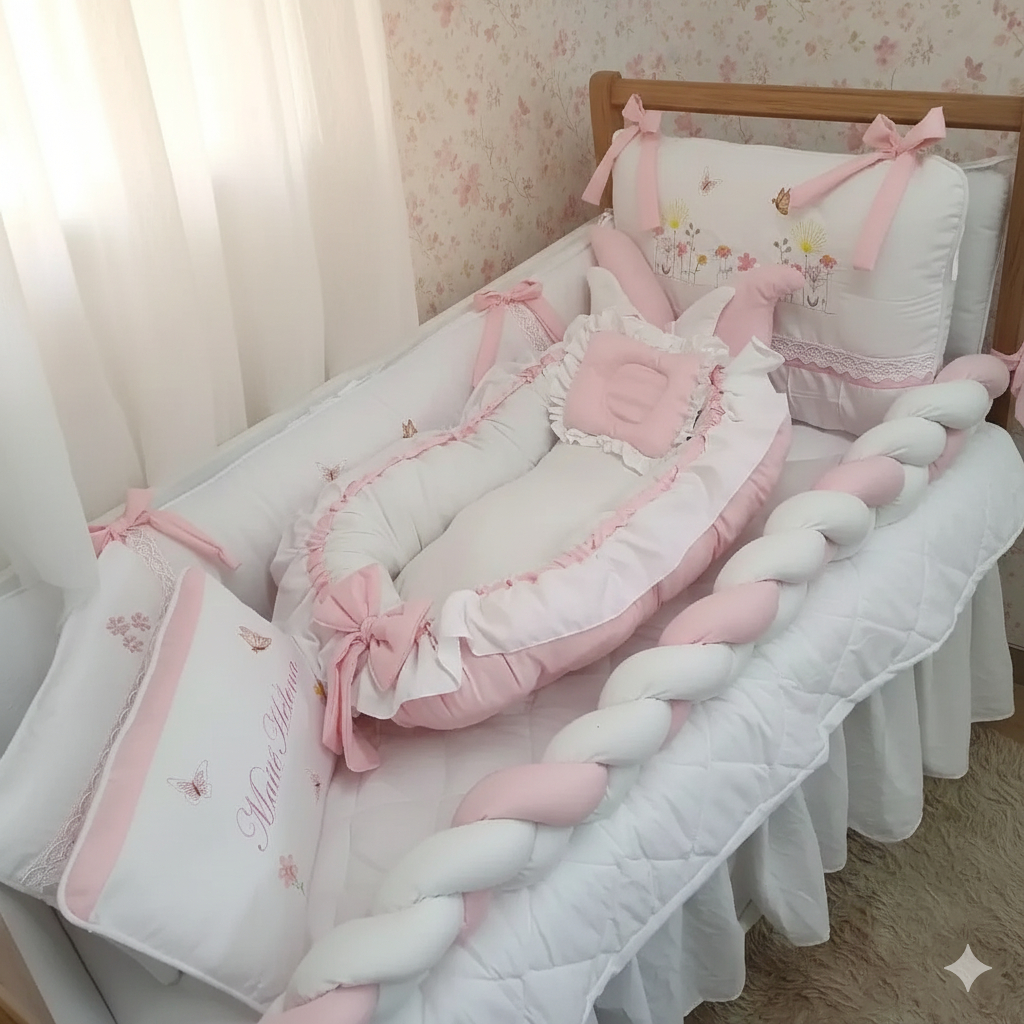 Kit Berço Americano + NINHO bordado Meninas LINHA LUXO JARDIM em Oferta na Shopee