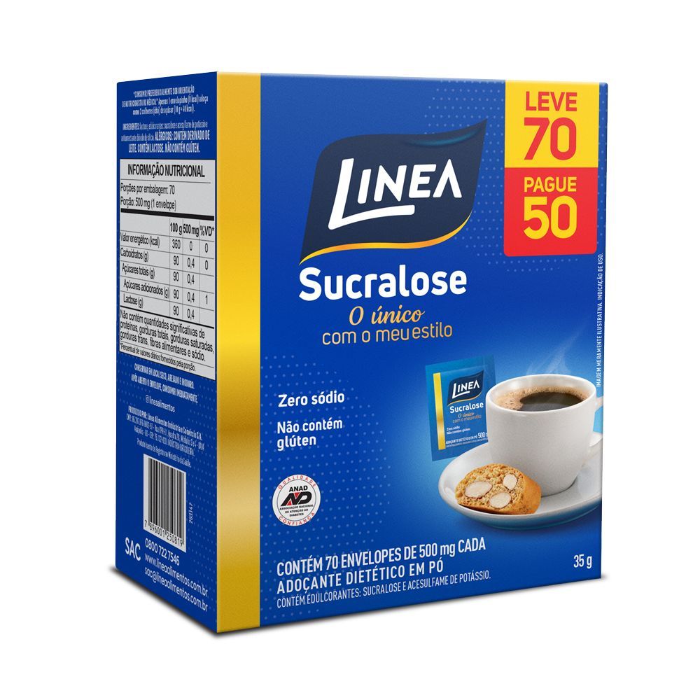 Adoçante em pó Sucralose Linea 70 Sachês de 500mg em Oferta na Shopee