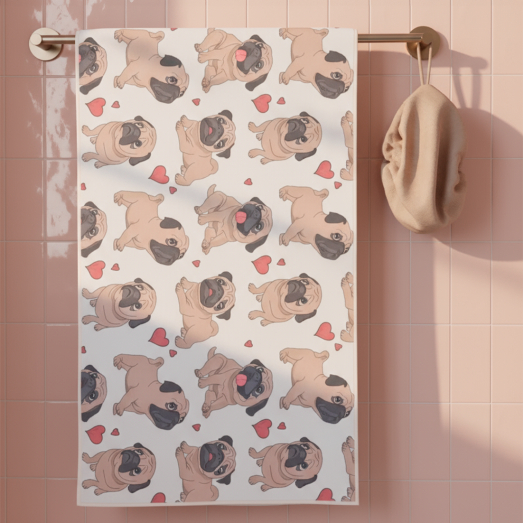 Toalha Dog Pug: Estampa Alta Definição - Poliéster e Algodão - Design Importado em Oferta na Shopee