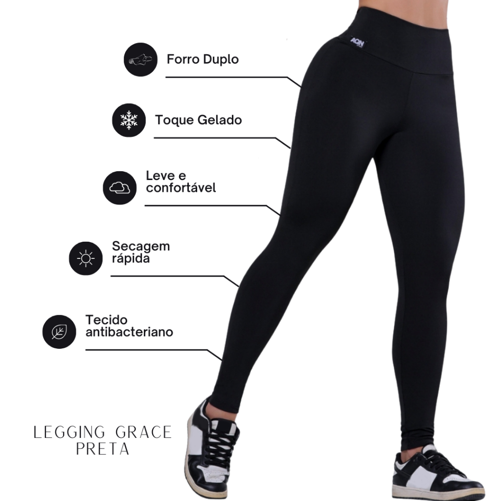 Promoção Legging Grace Preto Fitness Academia Feminino AQN SPORT
