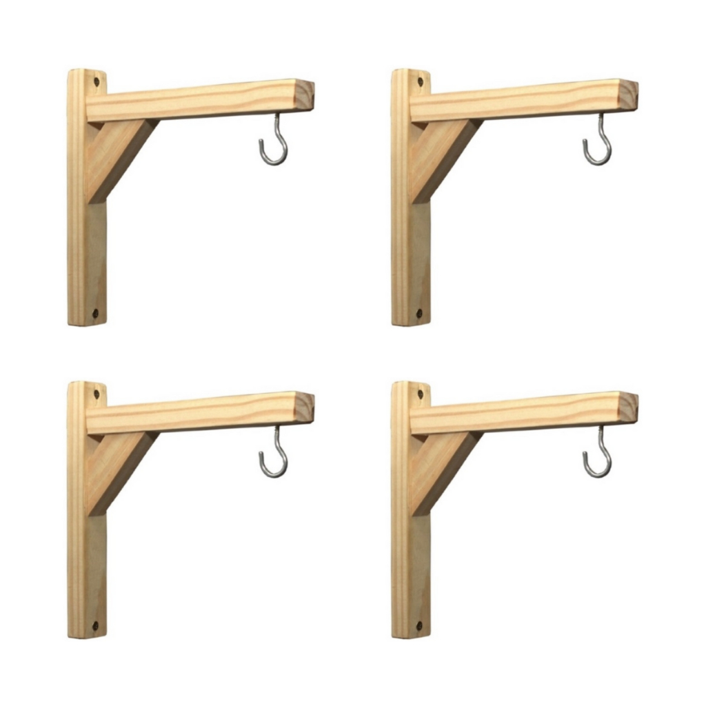 Kit Mão Francesa Madeira Pinus Suporte De Madeira Plantas Prateleira Gancho 20x20cm + Parafusos