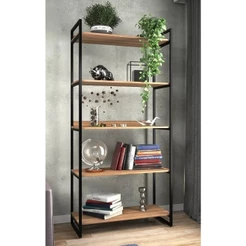 QUEIMA DE ESTOQUE - Estante Com 5 Prateleiras Industrial Ferro e Madeira Laminada Moderno Preto