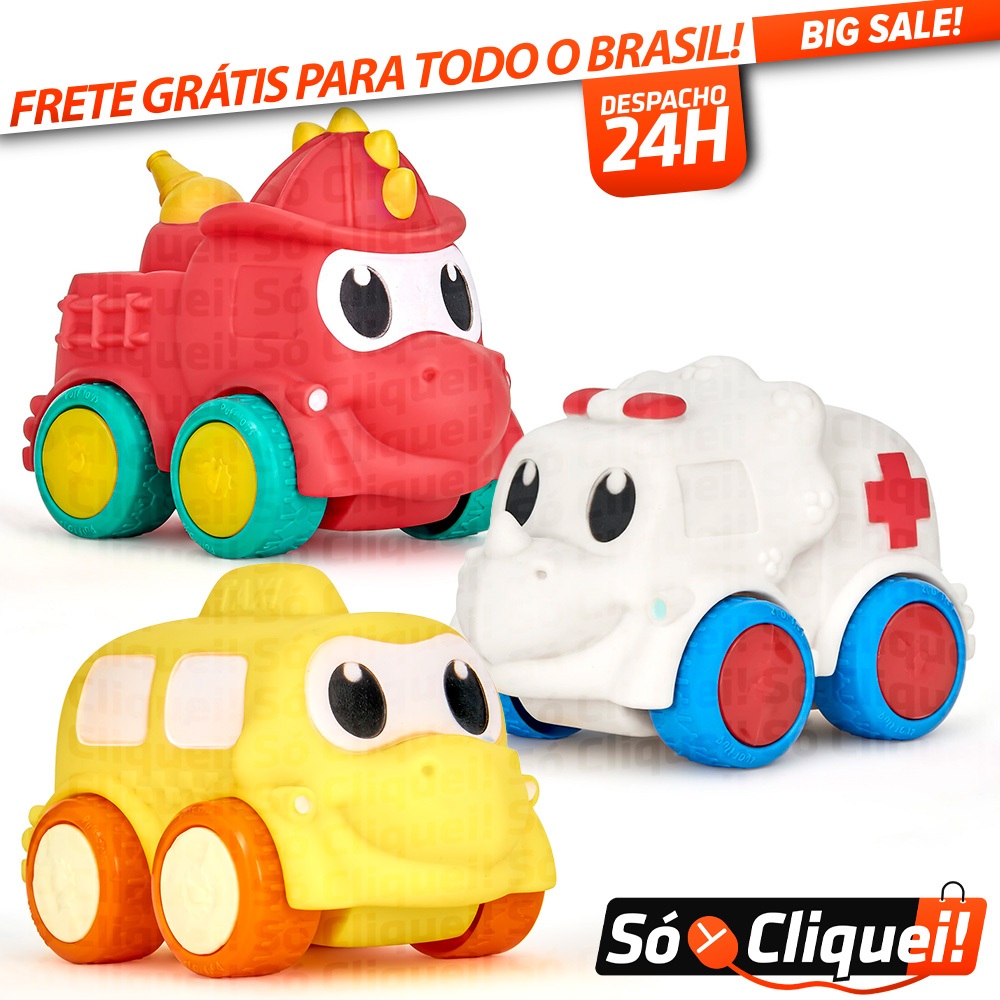 Carrinho de Brinquedo Puff Toys Dino Cars Roda Livre Boneco Dinossauro Infantil Texturizado Colecionável