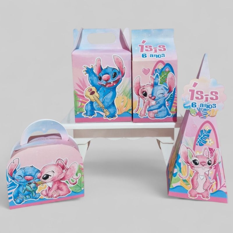 KIT FESTA STITCH E ANGEL | PERSONALIZADOS LEMBRANCINHAS CAIXINHAS PARA DECORAÇÃO STITCH ROSA