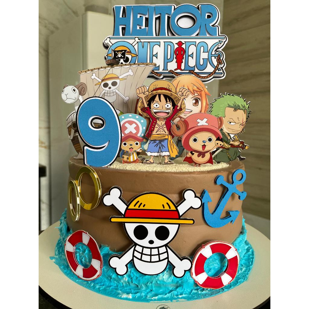 Topo Topper de bolo One Piece 3D em Oferta na Shopee