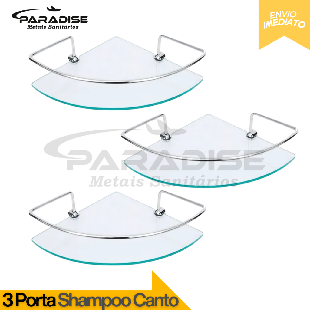 Kit 3 Porta Shampoo Suporte Prateleira Canto Vidro Incolor em Oferta na Shopee