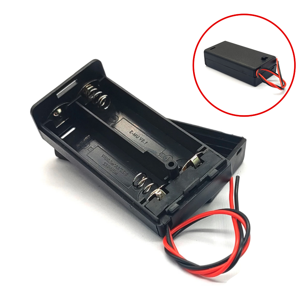 Suporte Porta 2 Pilhas Aa Com Tampa E Chave Liga/desliga