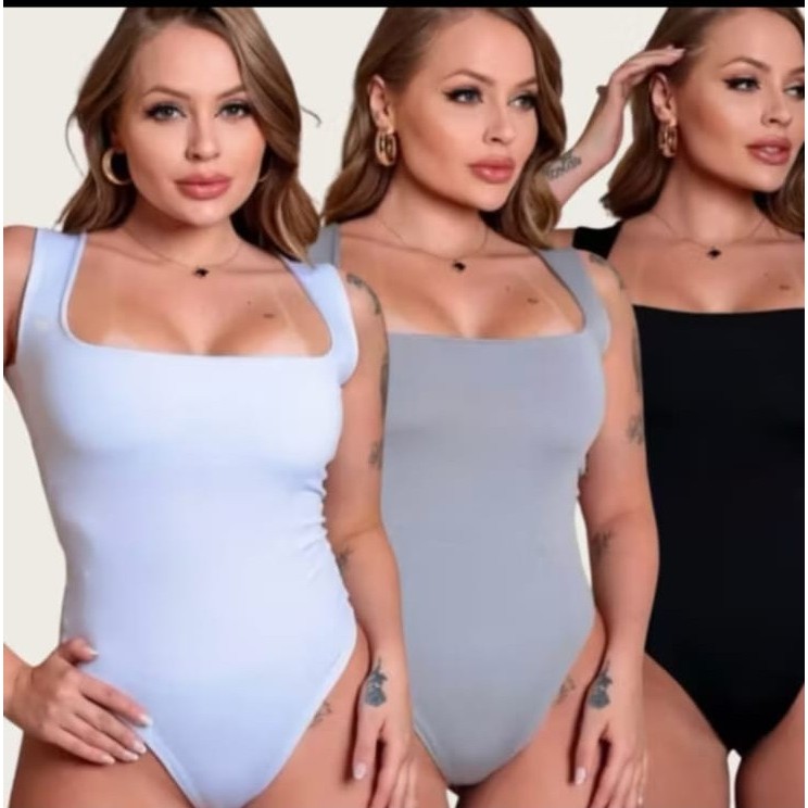 Kit 3 Body Feminino Regata Suplex Decote Quadrado  Conforto e Estilo forro duplo