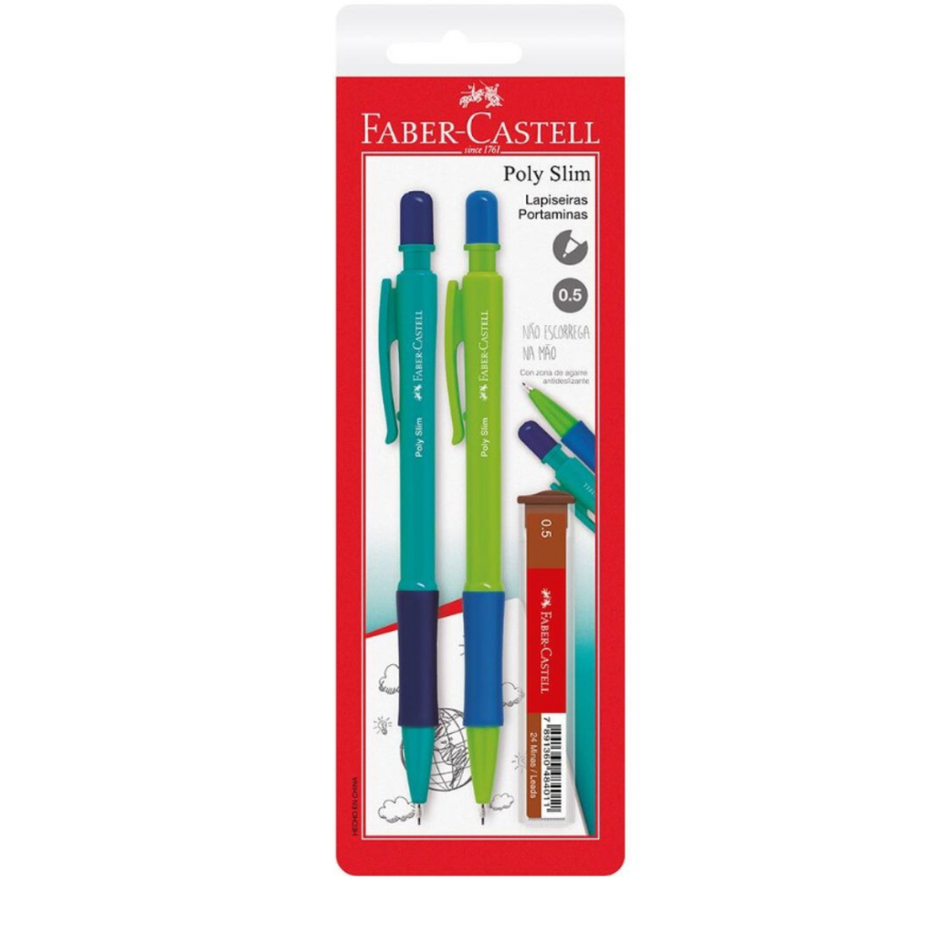 Lapiseira Poly, Slim 0.5mm mix, ou 0,7mm + 1 Tubo de Grafite,  Faber-Castell
