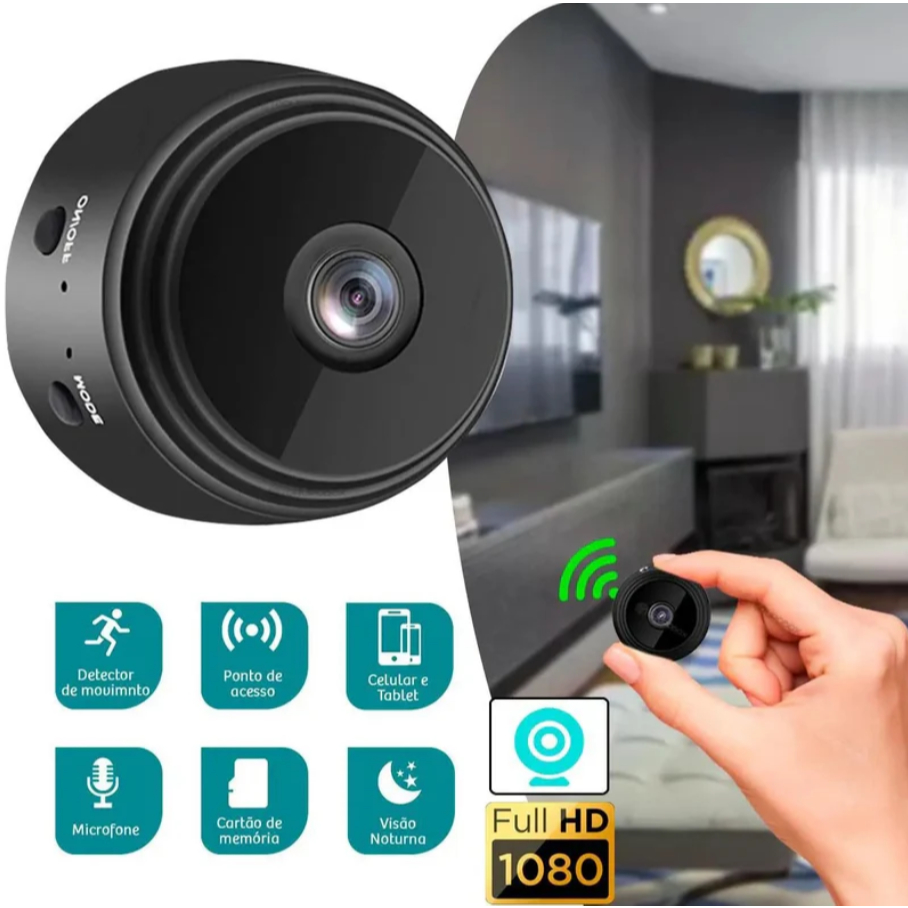 Mini Câmera de Segurança Espiã A9 Wi-fi Full HD Quarto De Bebê Espionagem Visão Noturna Grava Som
