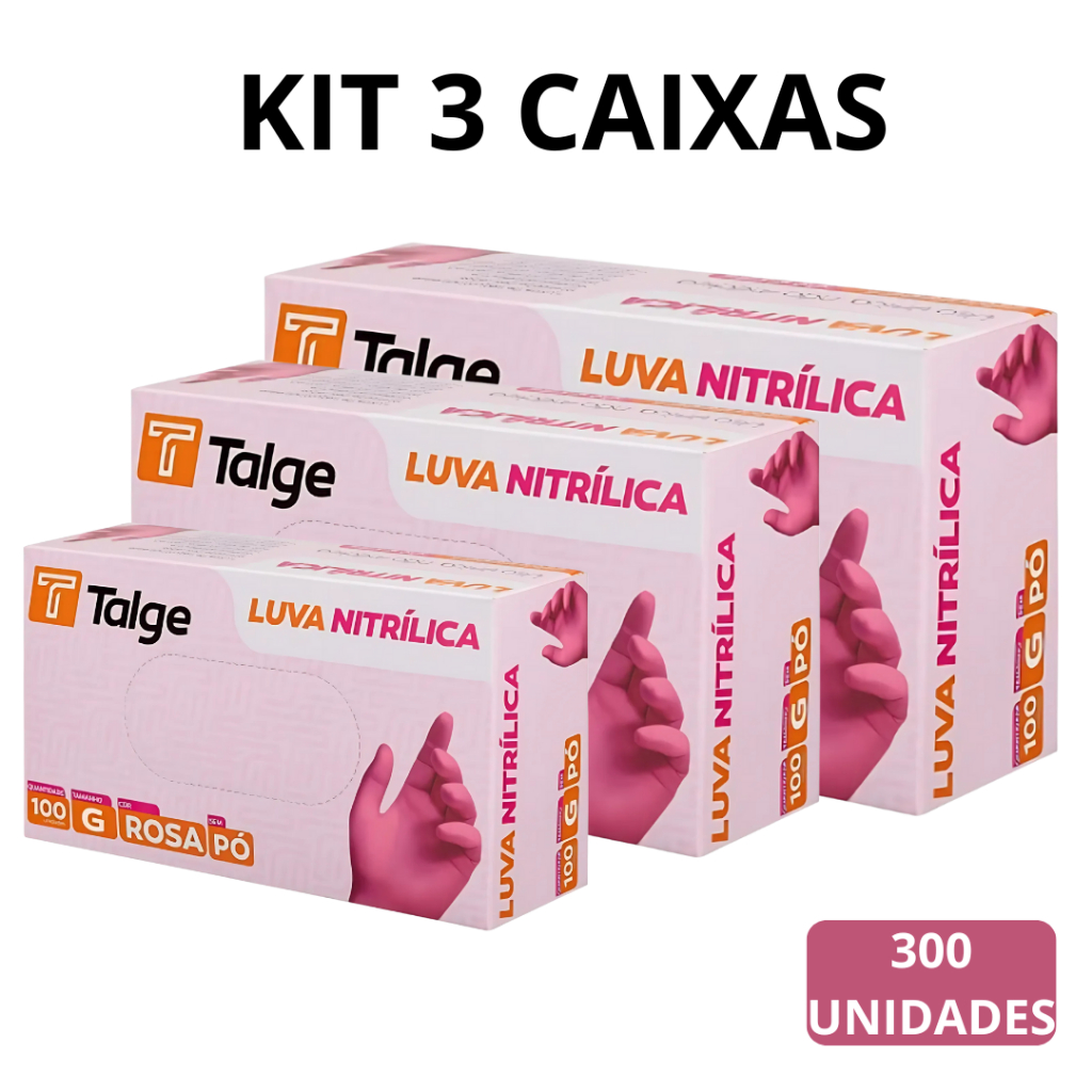 Kit Até 3 Caixas Luva Nitrílica Rosa Pink Sem Pó Descartável 300 Unidades