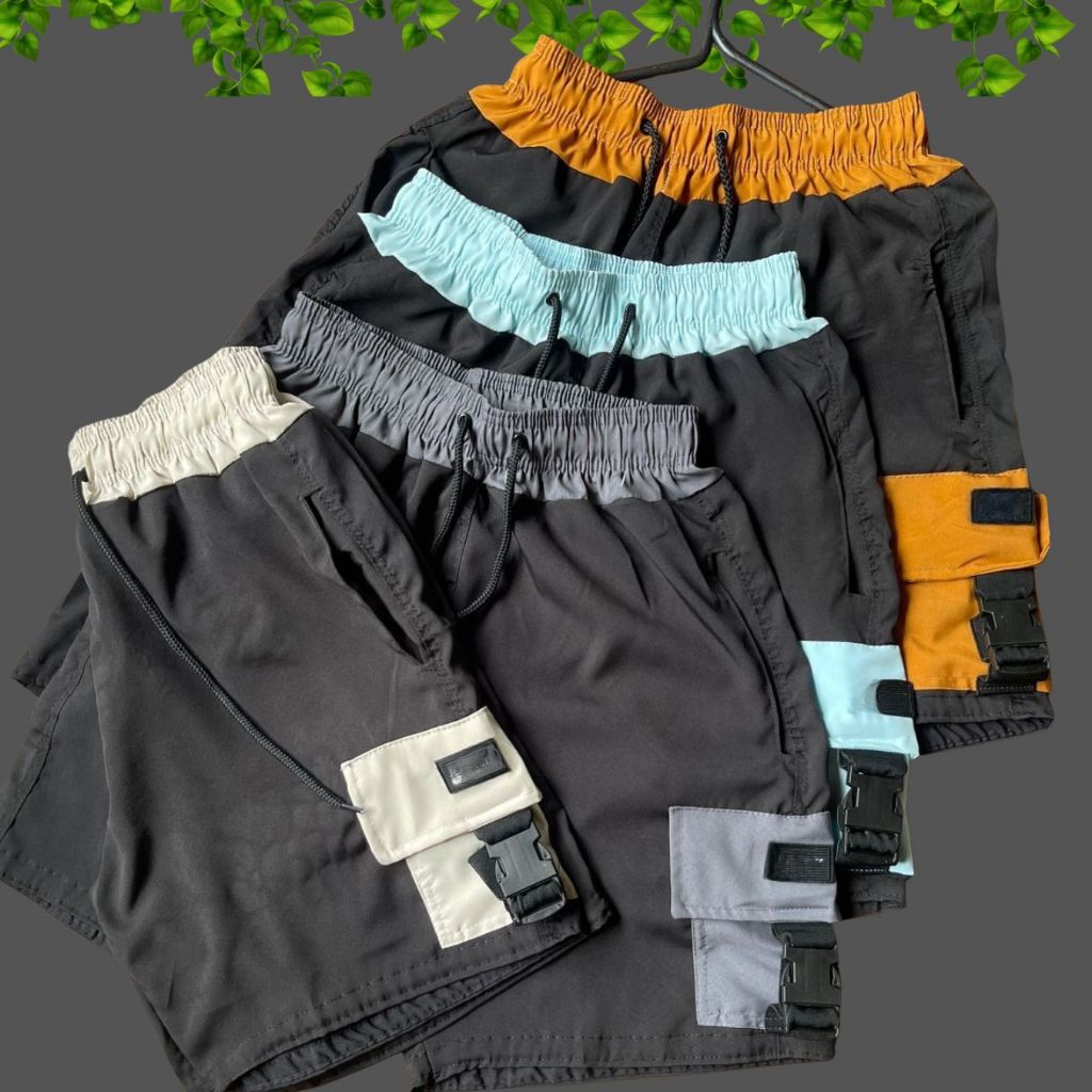 Bermuda cargo tactel com elastano bolso com cinto street em Oferta na Shopee
