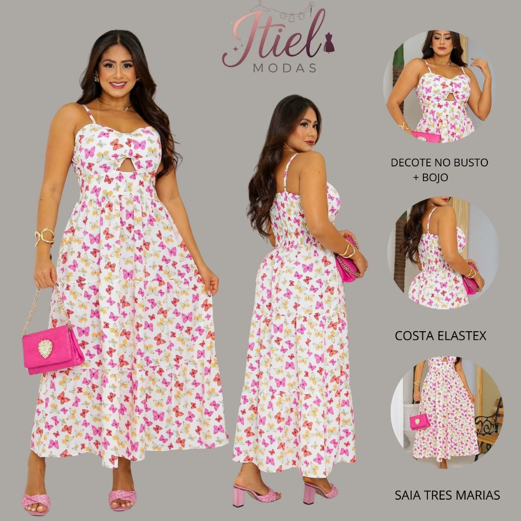 Vestido midi feminino verão estampa borboleta magica em Oferta na Shopee