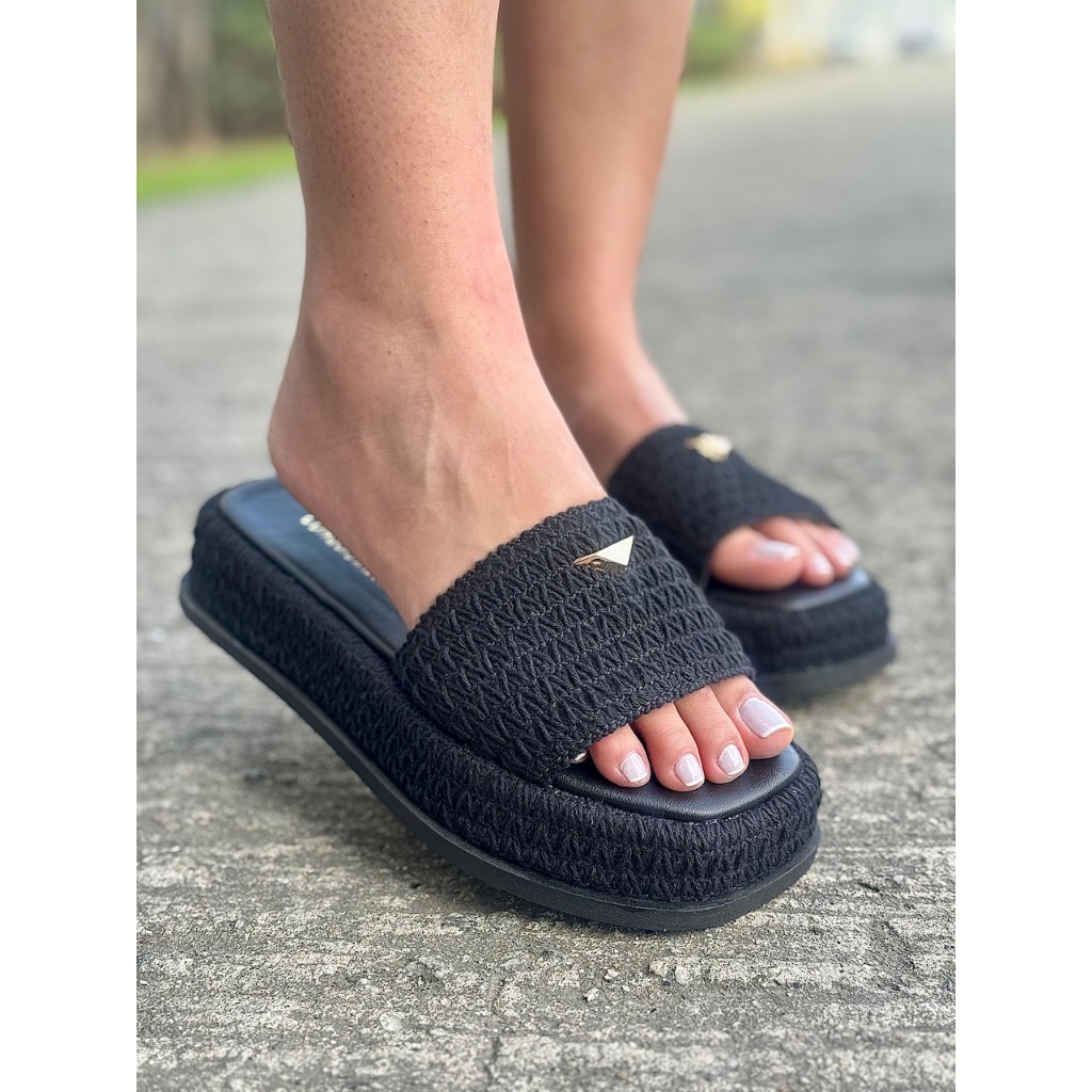 Sandália Papete Feminina Tricô Plataforma Aberta Premium — imagem 2 de 2