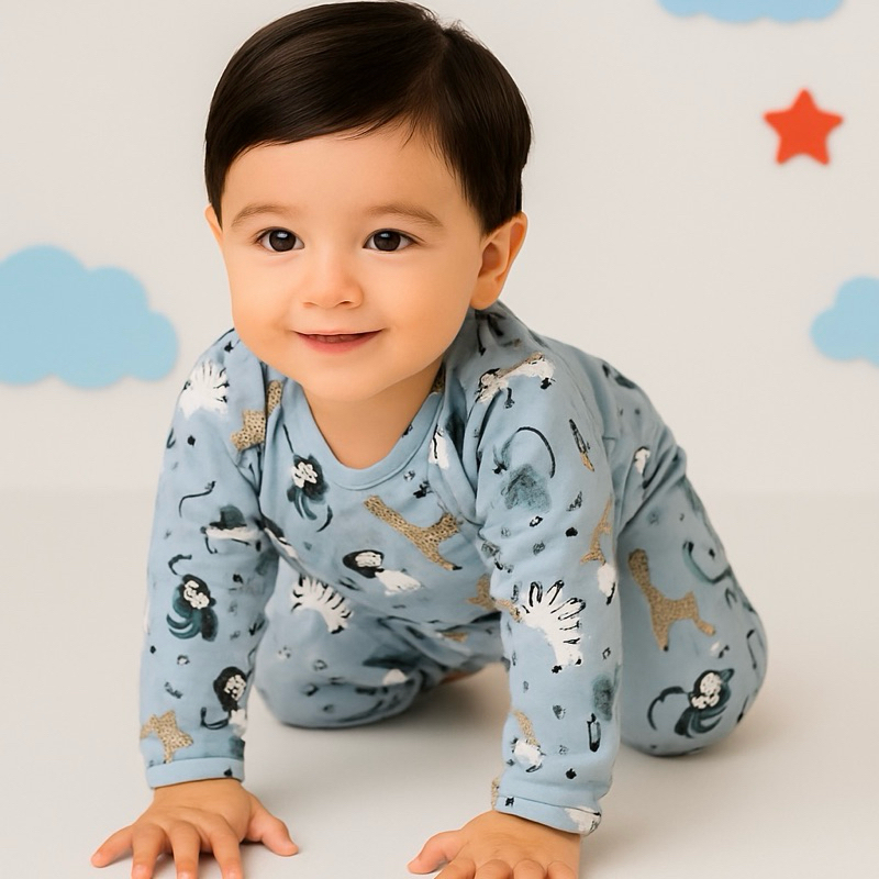 Conjunto Bebê Animais Suedine Antialérgico Pagão Body e Calça Longo Manga Longa