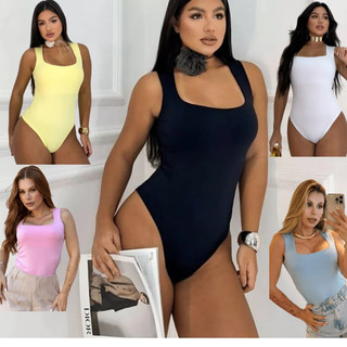 Body Collant Feminino Regata Blusa Decote Quadrado Look Estilo Body Suplex Premium Estilo Blogueira