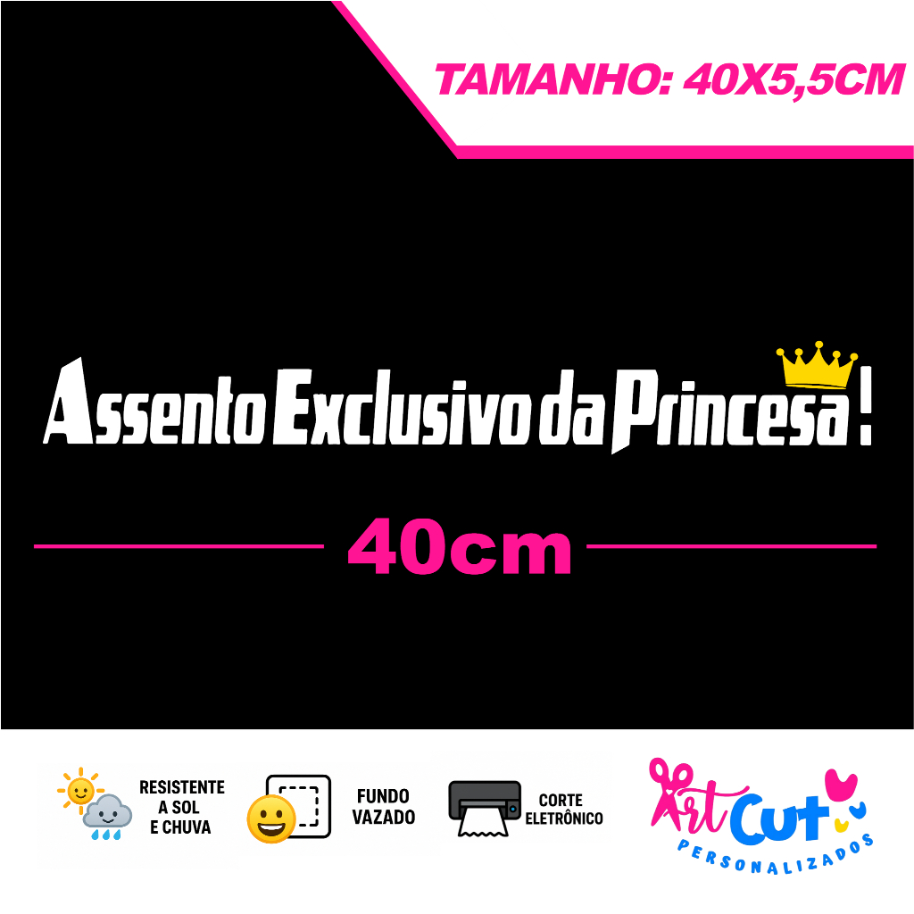 Adesivo de Carro Casal – “Assento Exclusivo da Princesa ” 40x5,5cm | Branco ou Preto | Par com “Dona Encrenca em Oferta na Shopee