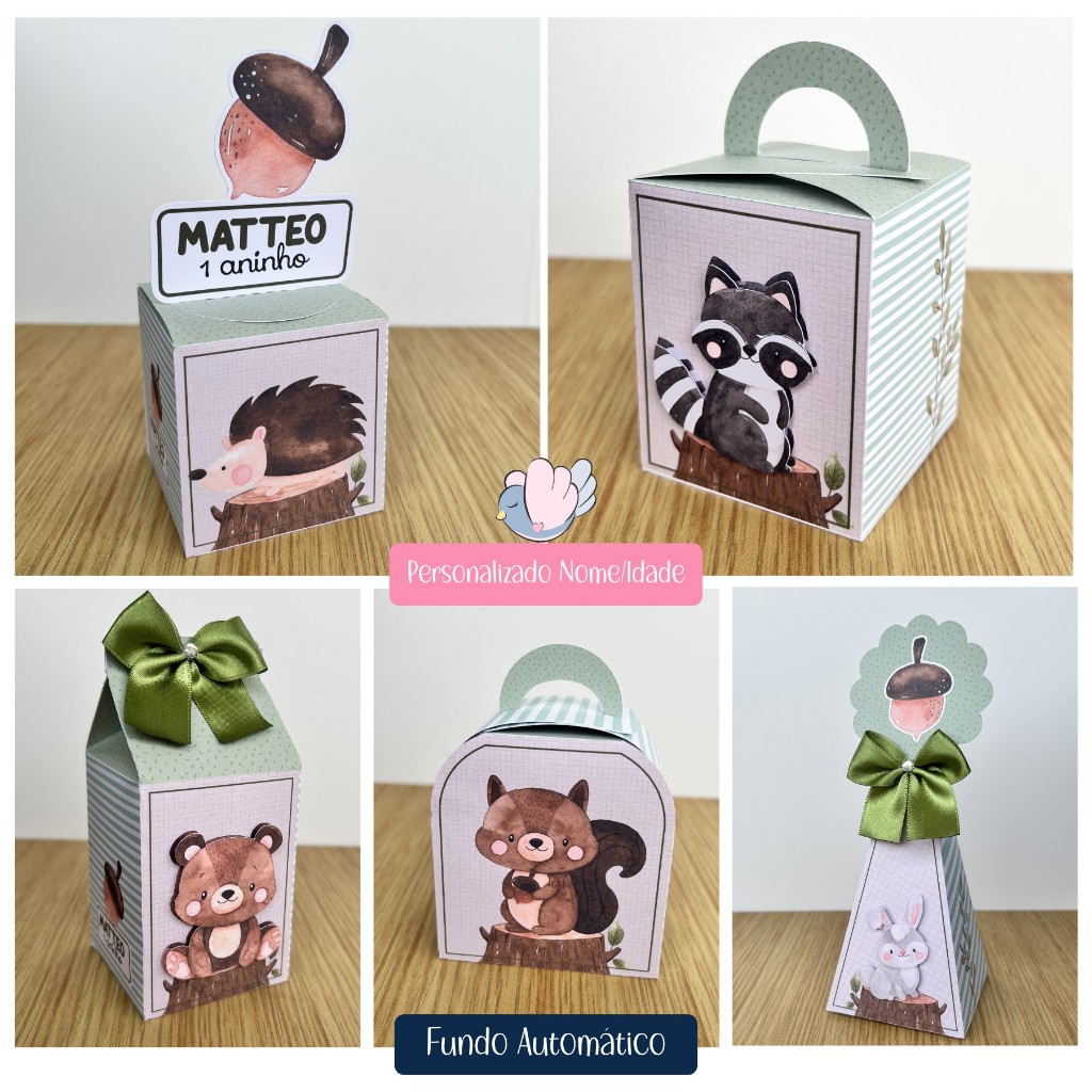 Caixinhas Bosque Menina - Caixinhas para Decoração e Lembrancinha de Aniversário - Festa Infantil