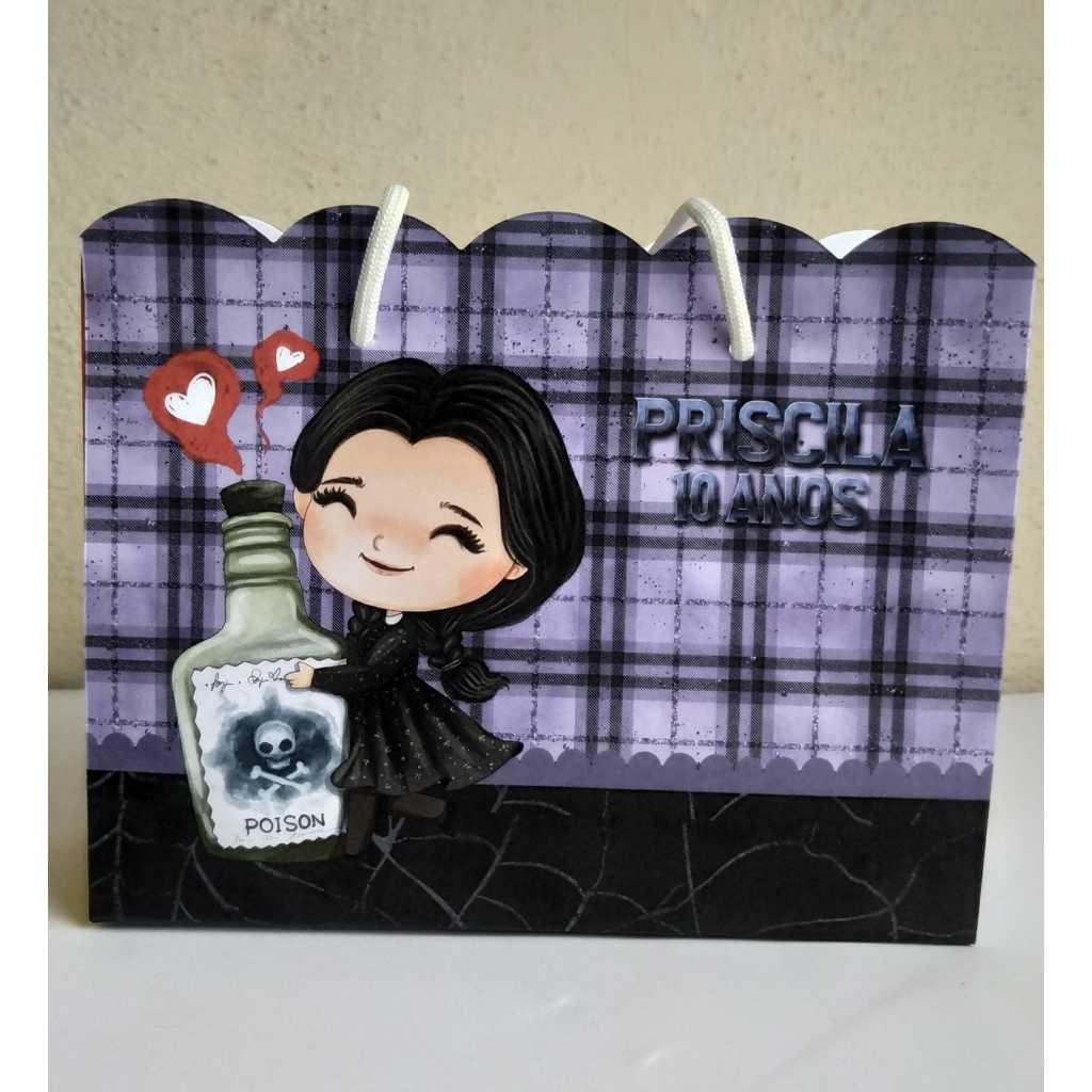 Sacolinha Wandinha Personalizada Aniversário Infantil Surpresa Lembrancinha Mimos Pegue e Monte