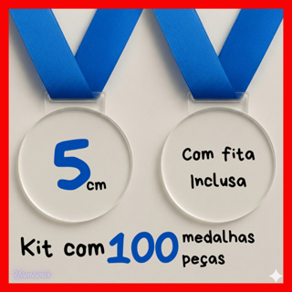 Kit Medalhas Redondas Acrílicas 5cm Cristal com Fita Azul – Personalizável, Lembrança e Premiação em Oferta na Shopee