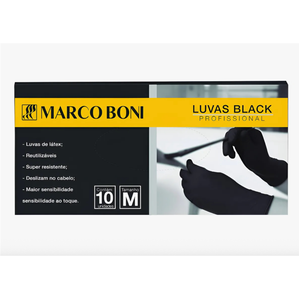 Caixa De Luva M Preta Com 10 Uni. Cada Preto Marco Boni em Oferta na Shopee
