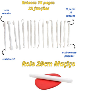 Kit Estecas 16 peças (32 funções ) + Rolo Argila , Biscuit , Pasta Americana Artesanato em Oferta na Shopee