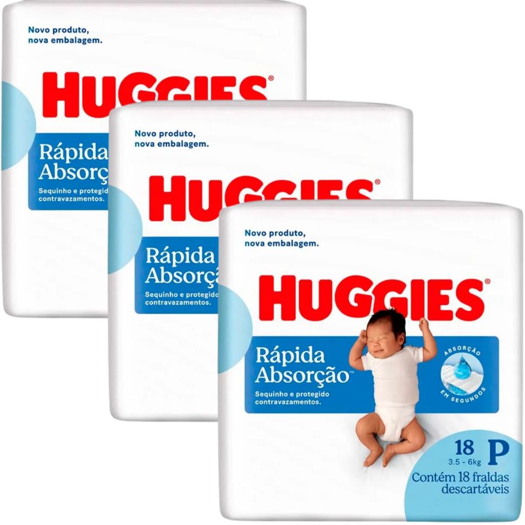 Fralda Huggies Rápida Absorção - 3 Pacotes