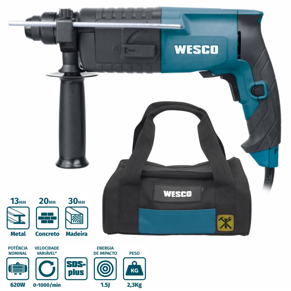 Martelete Perfurador Profissional 620w Ws3160k 110v Ou 220v Wesco
