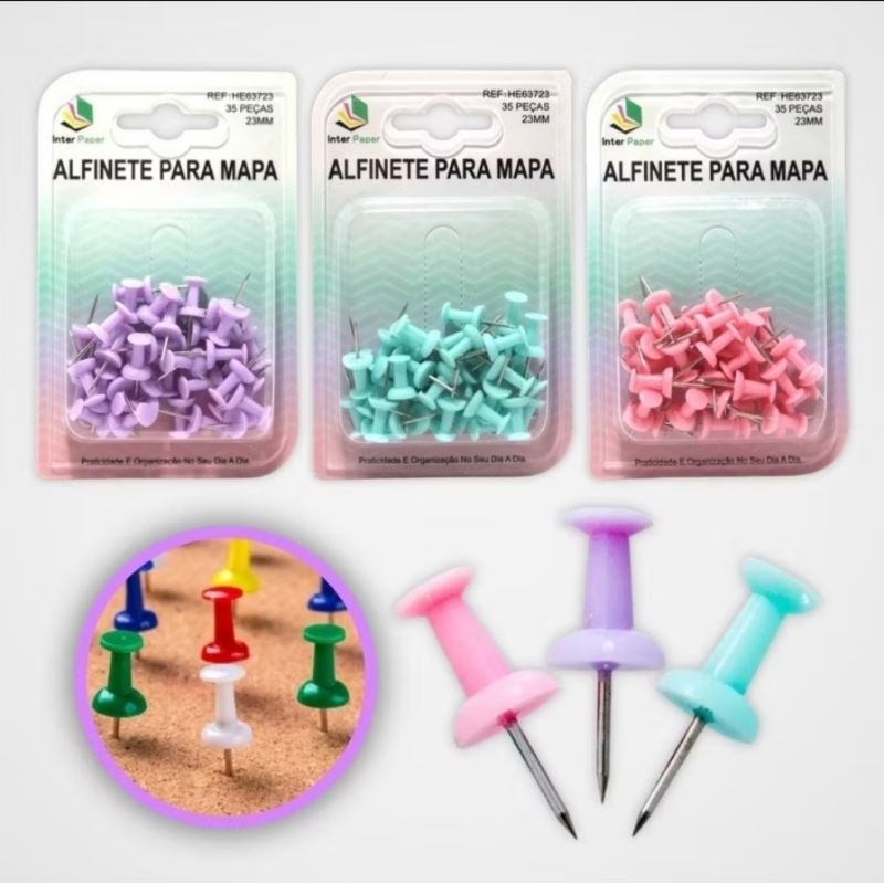 Alfinete para Mapa Tachinha pino 35 peças  25mm Interpaper em Oferta na Shopee