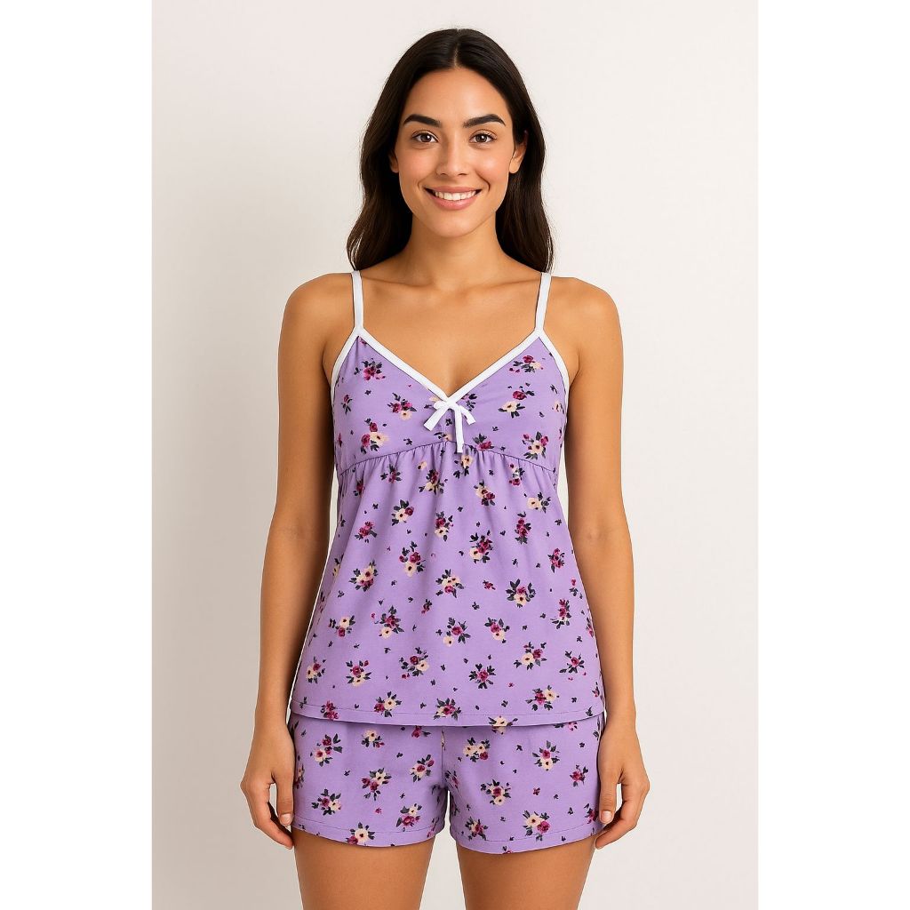 Pijama Feminino Baby Doll Liganete Malha Fria | Pijama Sem Bojo Confortável Estampado