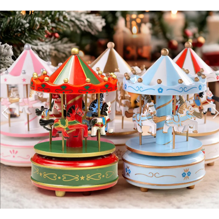 Decoração De Natal Carrossel Enfeite Natalino Musical a Corda Luxo Decor Giratório Arvore Papai Noel